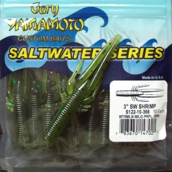 3" Yamamoto Saltwater Shrimp #366 Watermelon/Purple & green flk