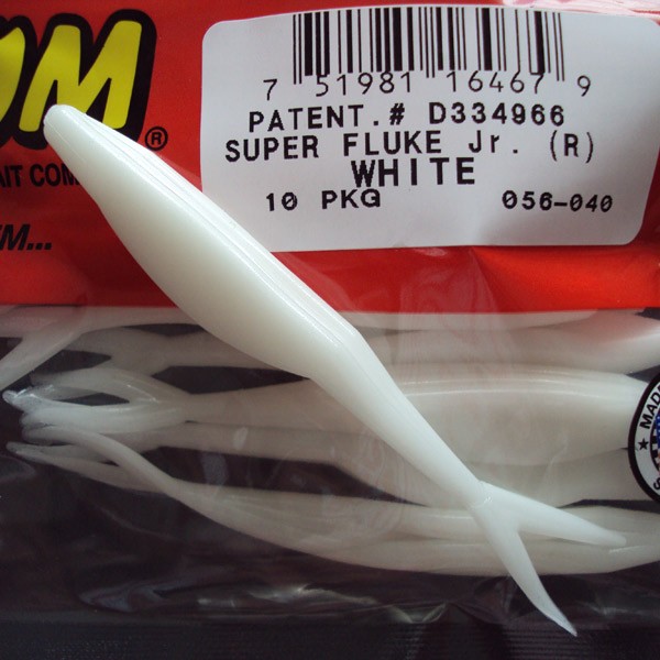 Super Flukes Jr. 4'' col.040 White Special Color - Bass Fishing